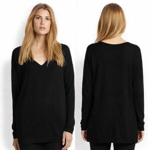 Eileen Fisher Tunic Sweater Black Merino V Neck Size L